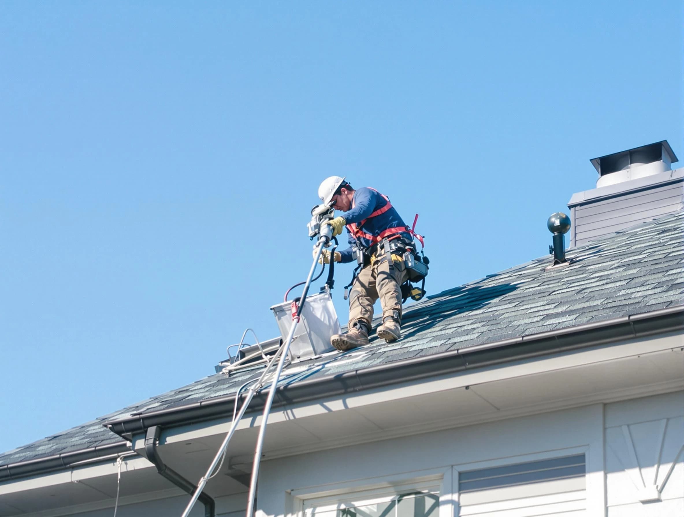 Watertown Town Dryer Vent Cleaning certified technician cleaning a roof-mounted dryer vent system in Watertown Town