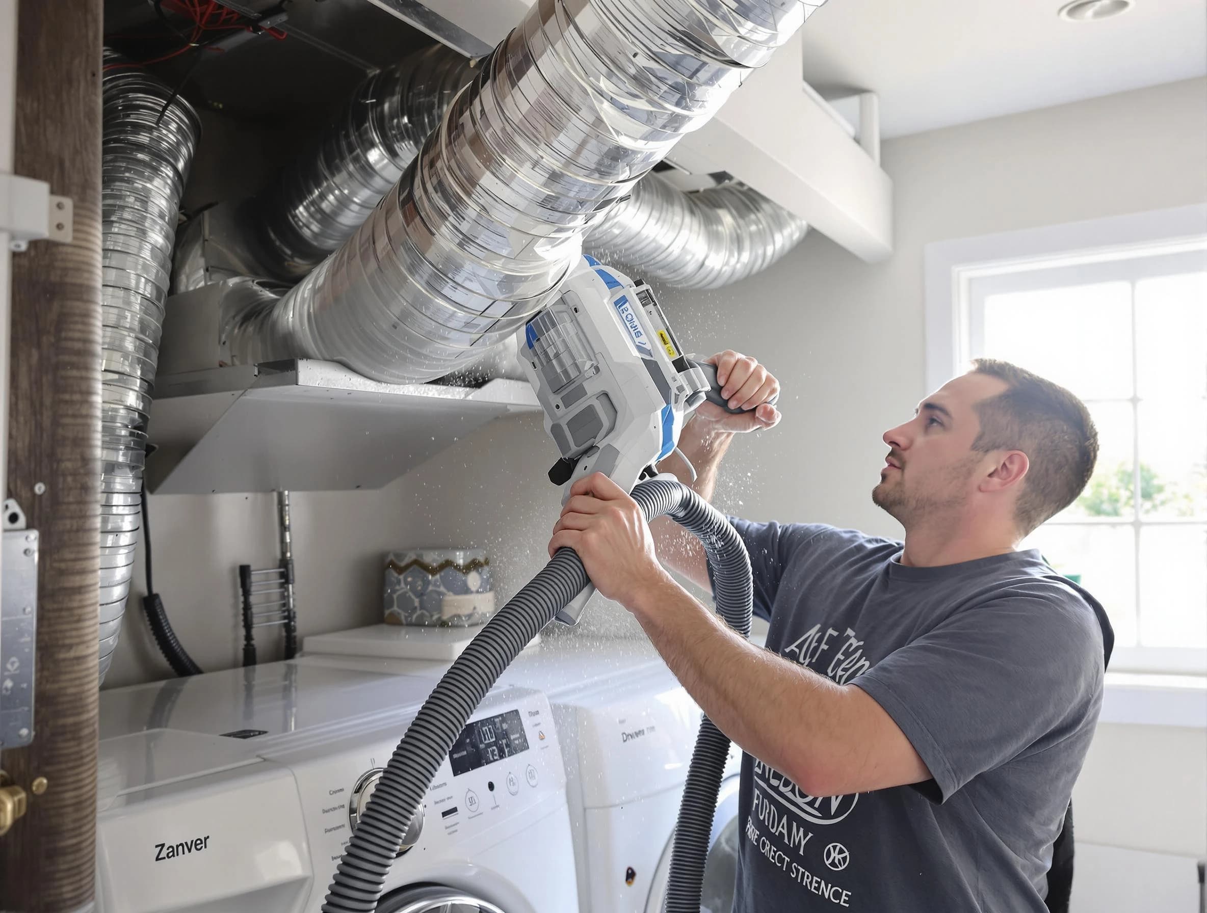 Watertown Town Dryer Vent Cleaning specialist cleaning deep within a dryer vent duct system in Watertown Town