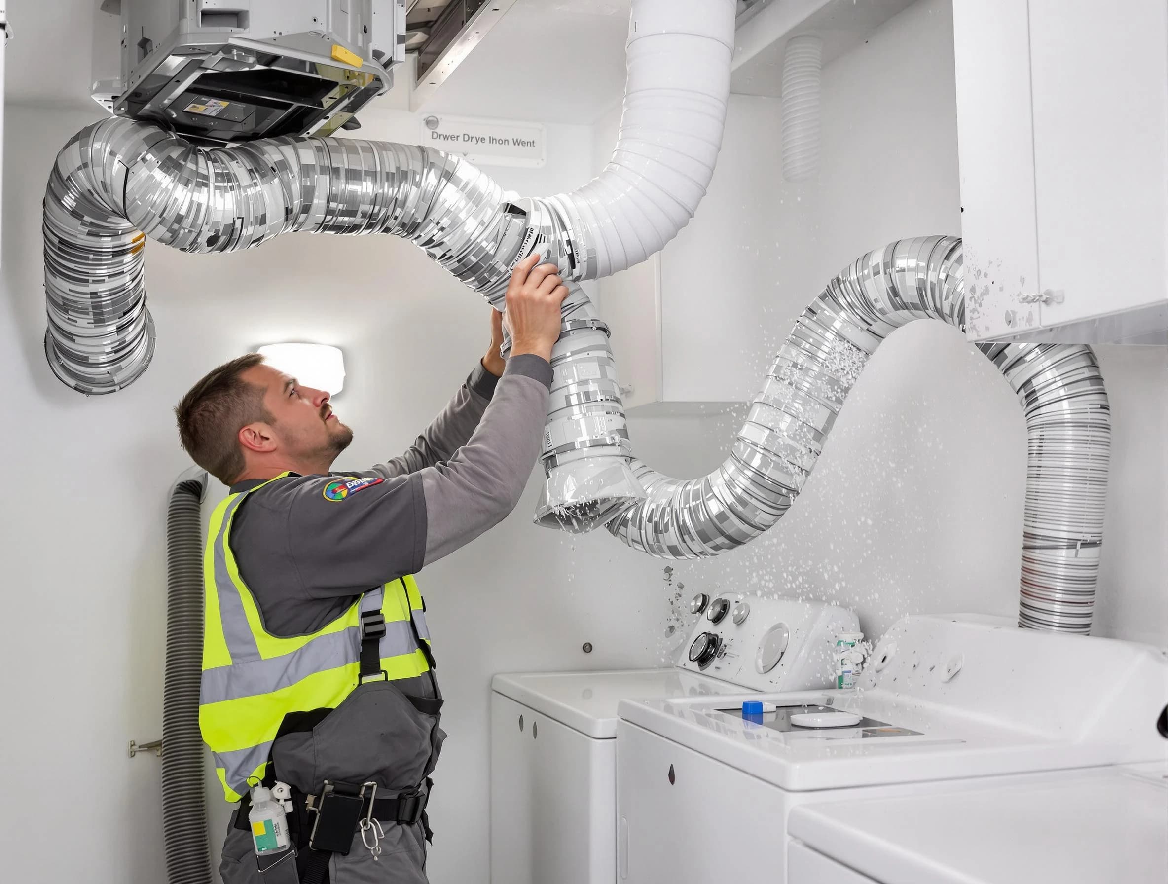 Watertown Town Dryer Vent Cleaning technician performing detailed dryer exhaust vent cleaning at a home in Watertown Town
